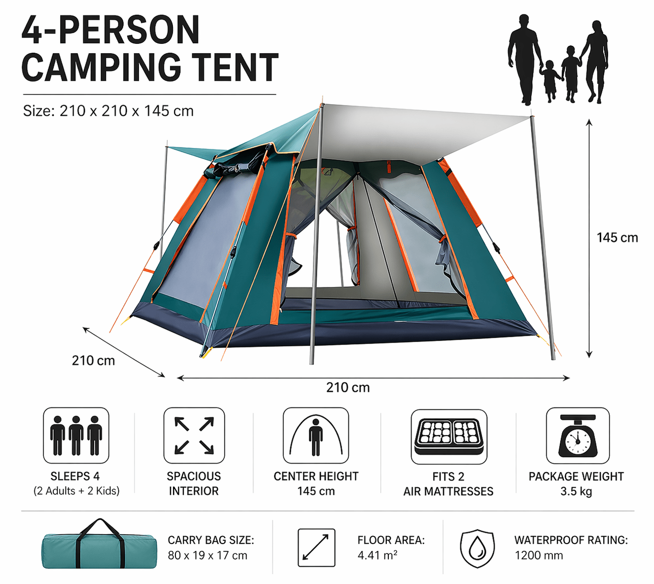 4 - Person Outdoor Camping Cabin Tent - Sallivo