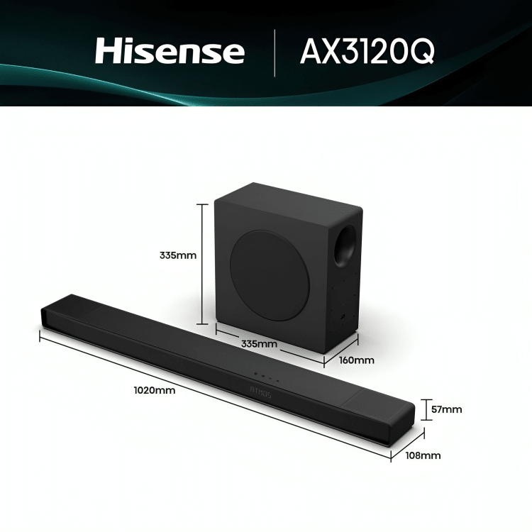 Hisense AX3120Q 3.1.2CH Soundbar Black Powerful Bass - Sallivo