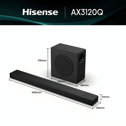 Hisense AX3120Q 3.1.2CH Soundbar Black Powerful Bass - Sallivo