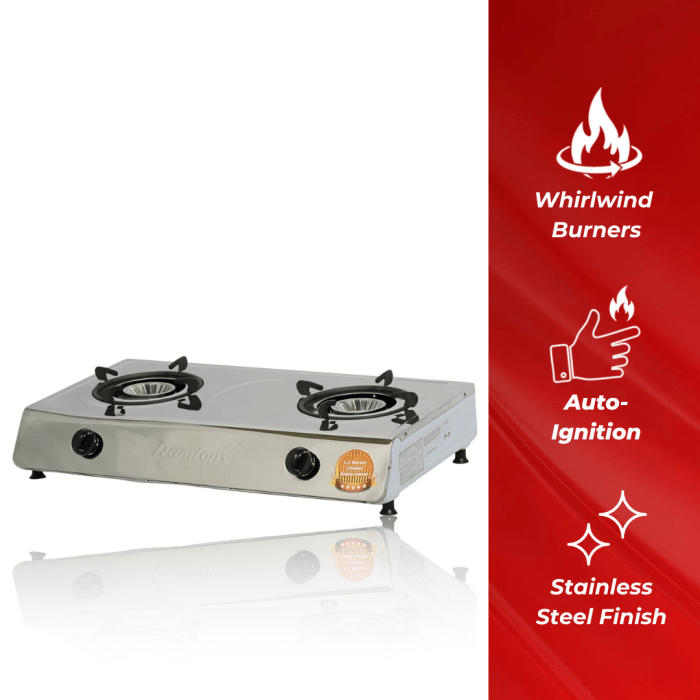 Ramtons RG/544 - Stainless Steel Table Top 2 Burner Gas Cooker - Sallivo